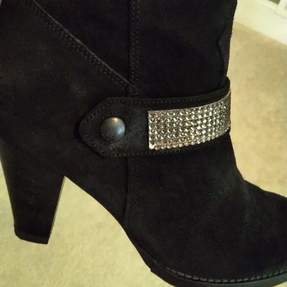 Fabulous Black Suede Knee Boots with Rhinestone detail - Picture 1 of 8